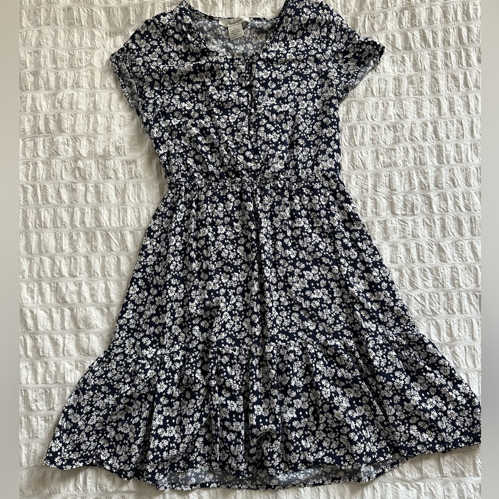 Navy Floral Daisy Baby Doll Dress Sz Medium